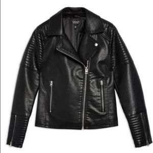 Topshop Black Leather Rosa Biker Jacket